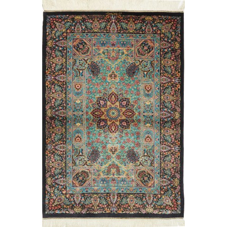 Tappeto Ghom seta Persia grigio bianco 80x116