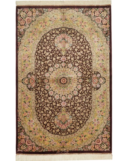 Tappeto Ghom seta Persia marrone 79x124