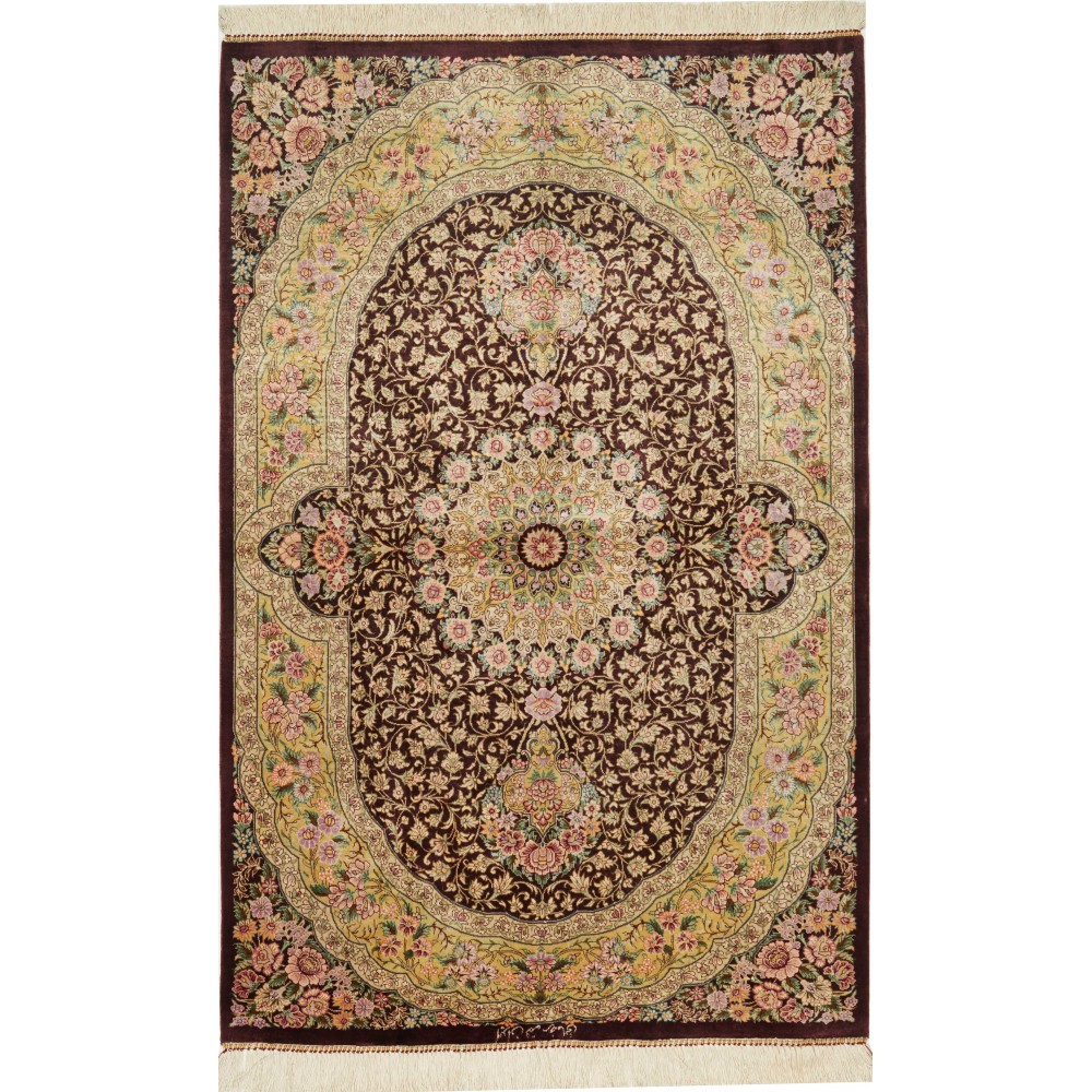 Tappeto Ghom seta Persia marrone 79x124 Tappeto Ghom seta Persia marrone 79x124