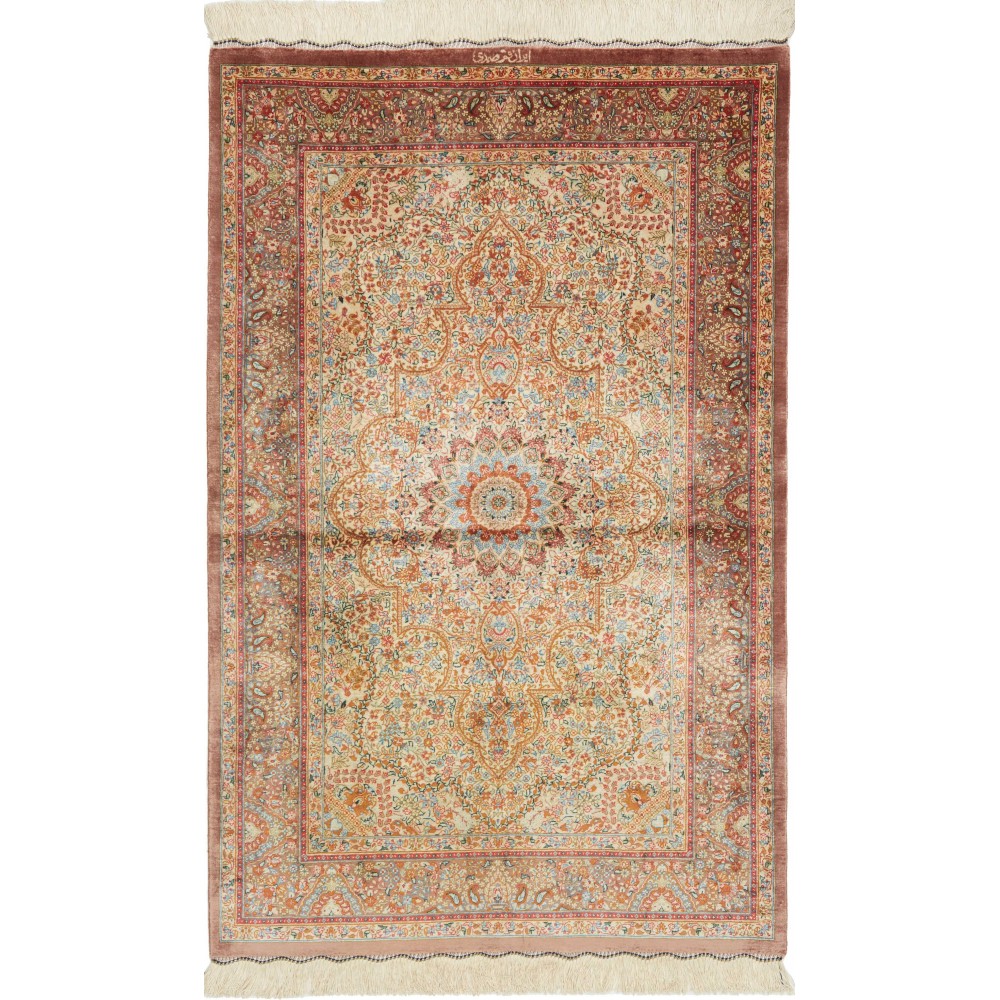 Tappeto Ghom seta Persia marrone grigio 79x123