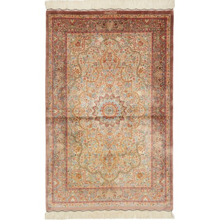 Tappeto Ghom seta Persia marrone grigio 79x123