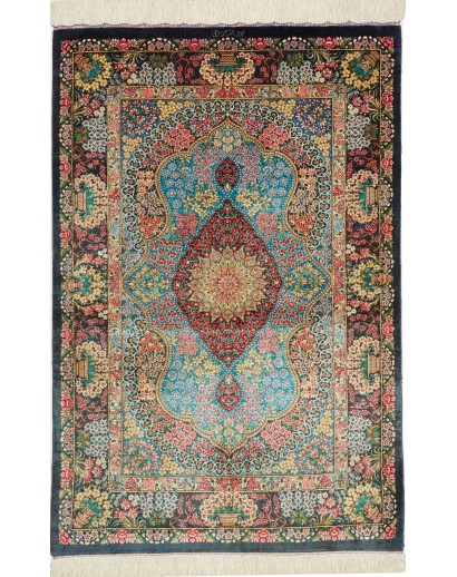 Tappeto Ghom seta Persia marrone grigio 78x117