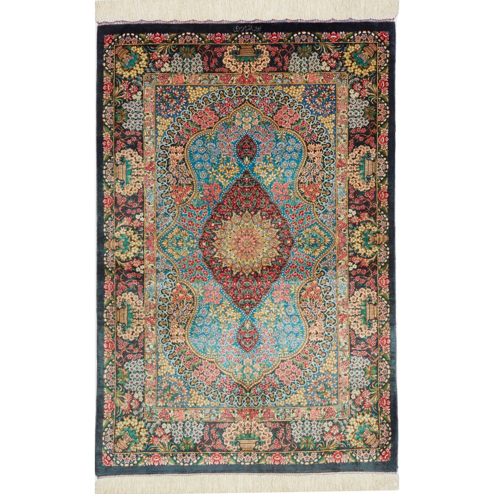 Tappeto Ghom seta Persia marrone grigio 78x117 Tappeto Ghom seta Persia marrone grigio 78x117