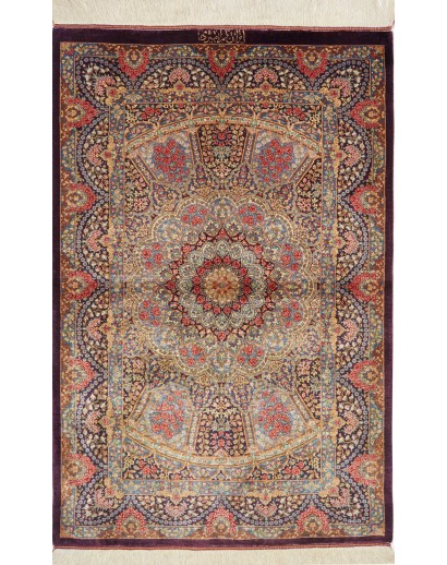 Tappeto Ghom seta Persia bianco grigio 81x123