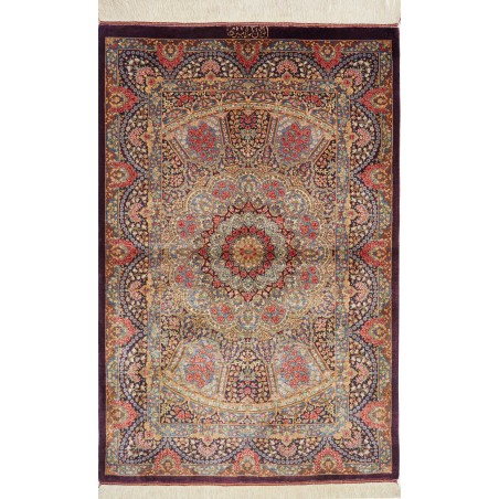 Tappeto Ghom seta Persia marrone azzurro 81x123