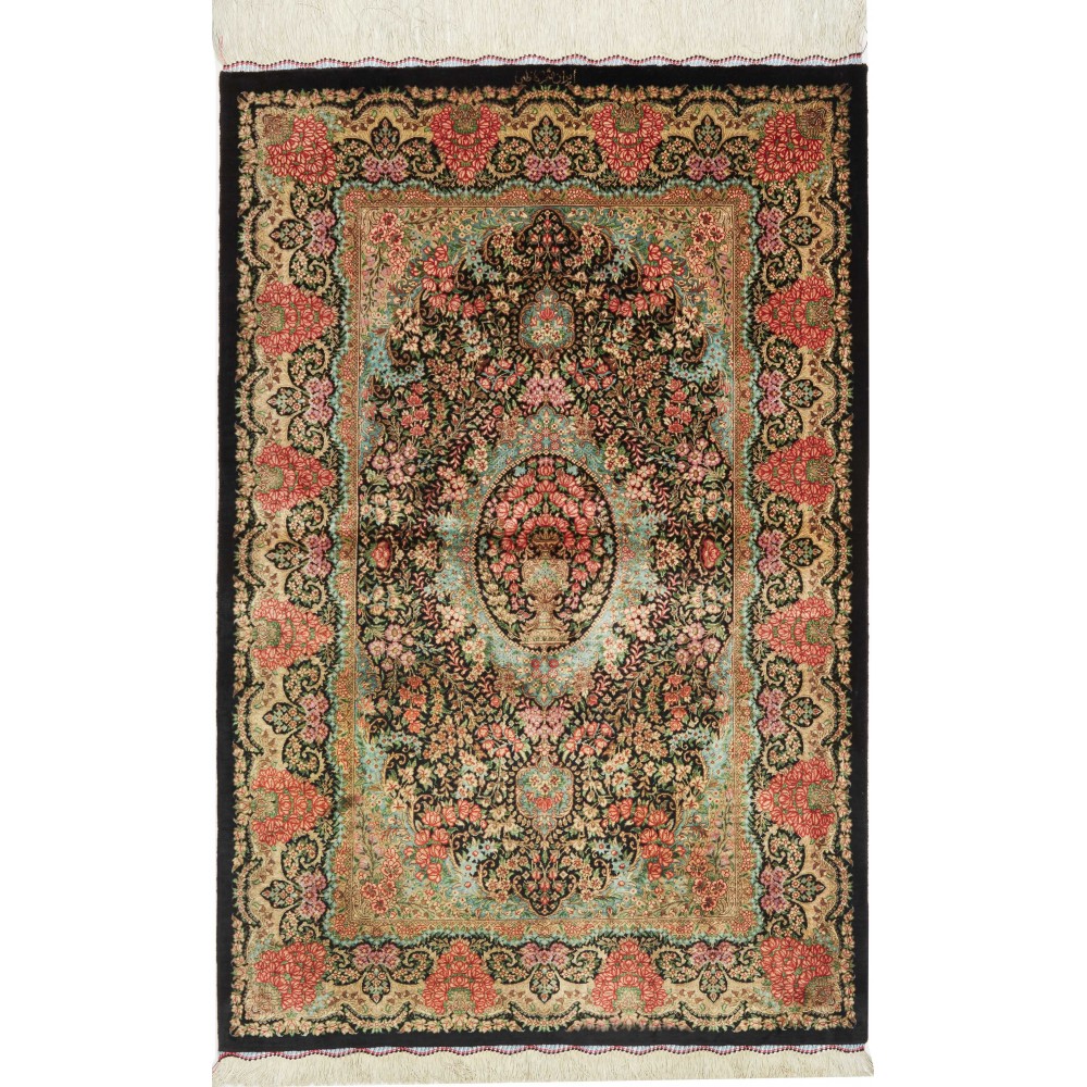 Tappeto Ghom seta Persia bianco blu 80x120 Tappeto Ghom seta Persia bianco blu 80x120
