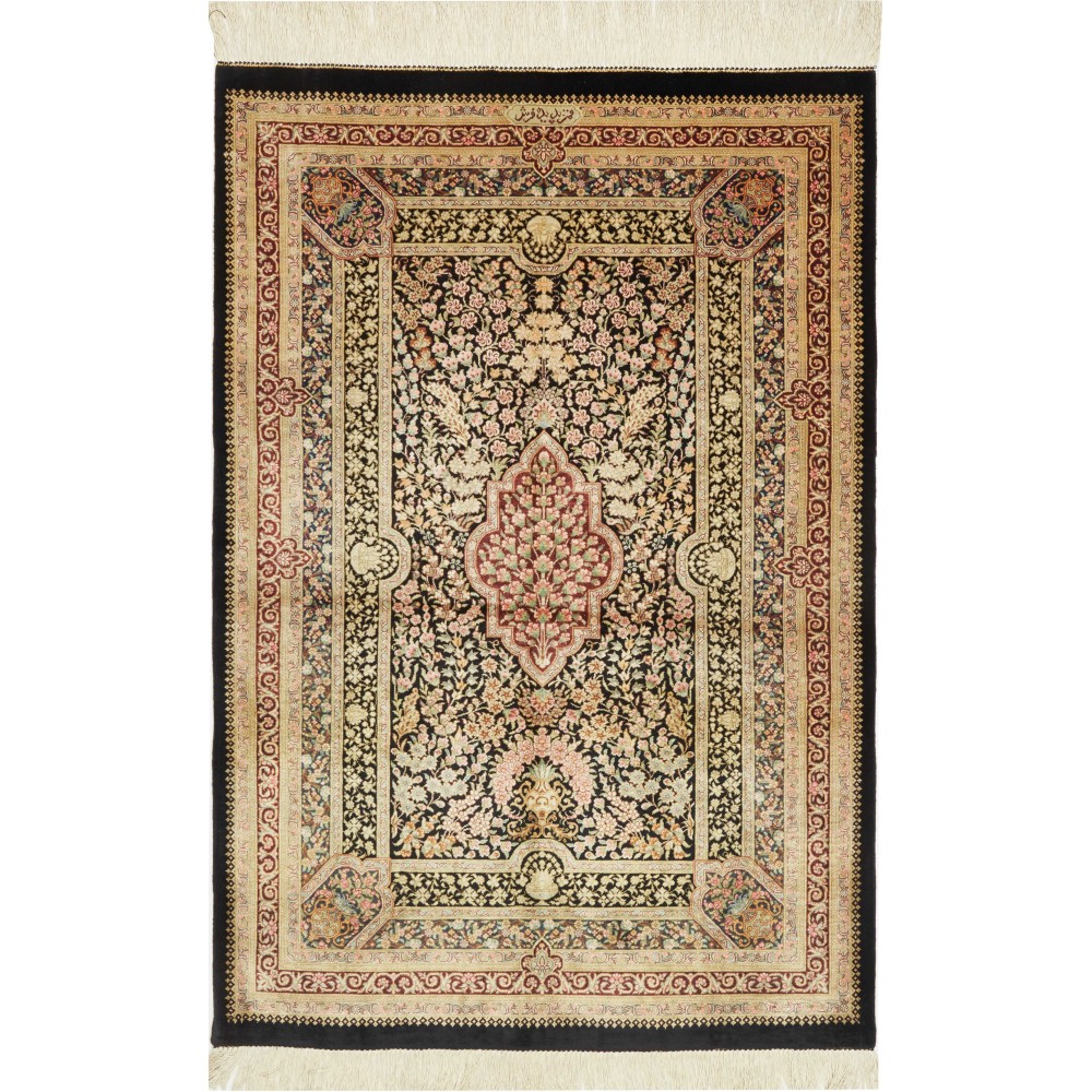 Tappeto Ghom seta Persia giallo marrone 79x118