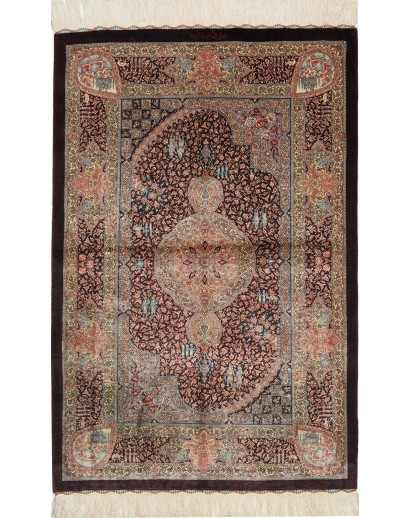 Tappeto Ghom seta Persia marrone blu 80x122