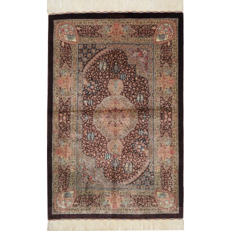 Tappeto Ghom seta Persia marrone blu 80x122