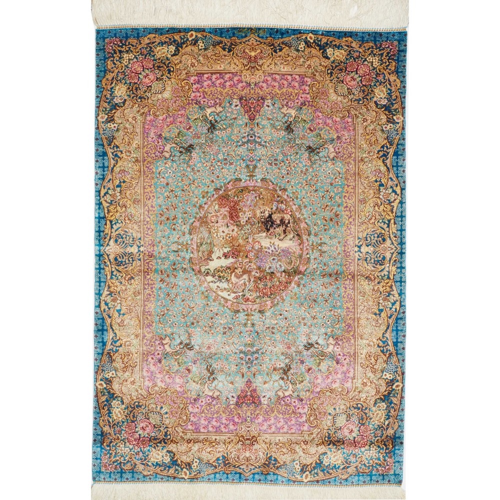 Tappeto Ghom seta Persia marrone 82x120 Tappeto Ghom seta Persia marrone 82x120