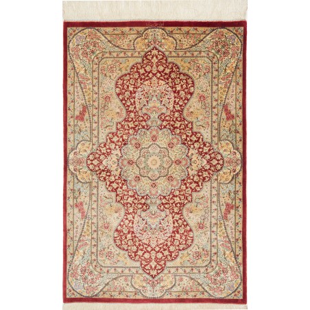 Tappeto Ghom seta Persia giallo marrone 74x118