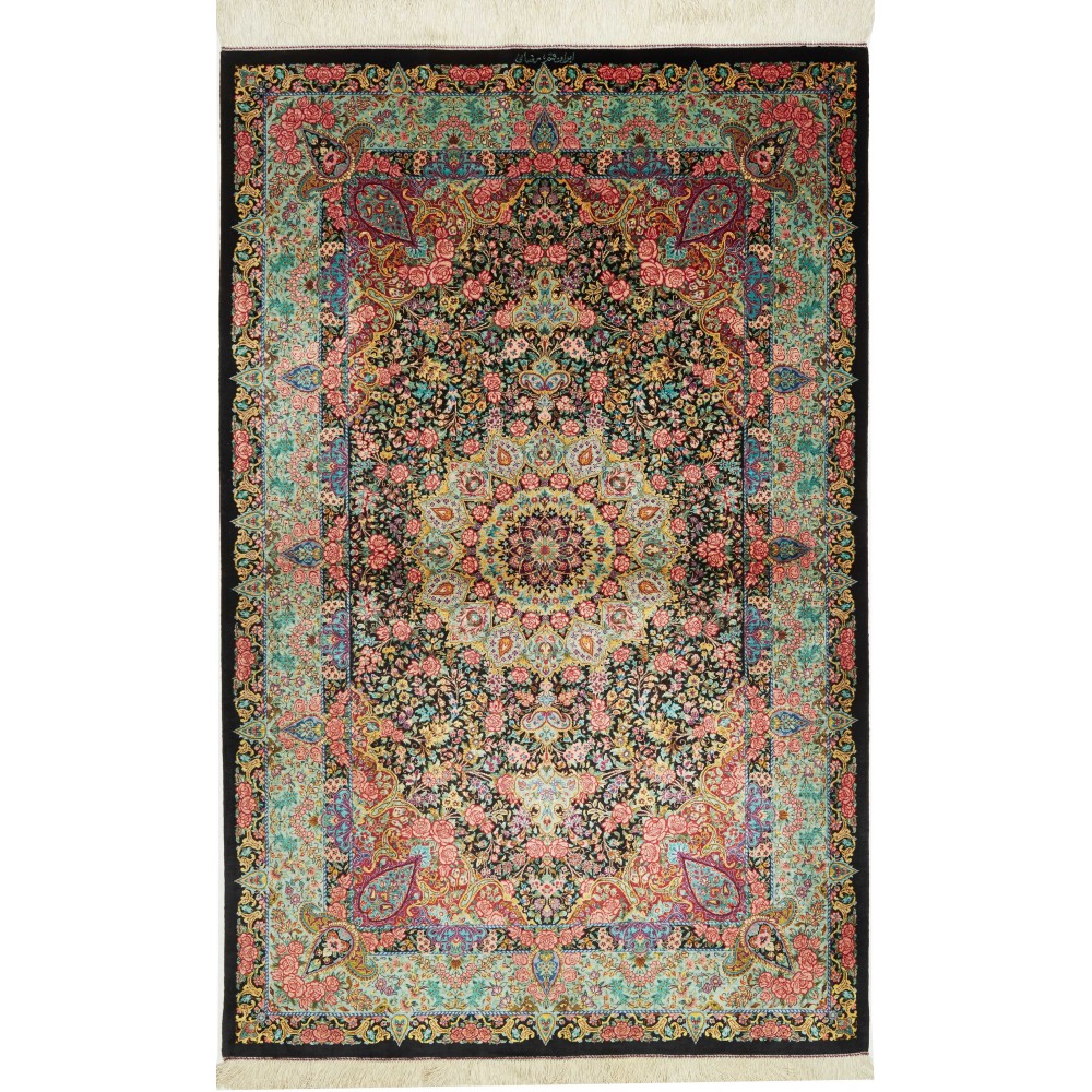 Tappeto Ghom seta Persia marrone 100x155 Tappeto Ghom seta Persia marrone 100x155