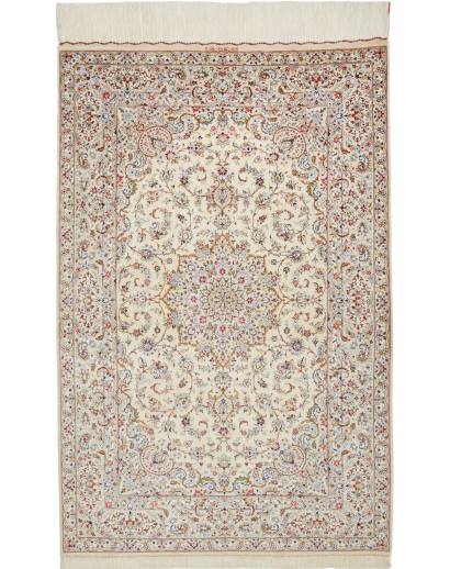 Tappeto Ghom seta Persia beige bianco 99x150