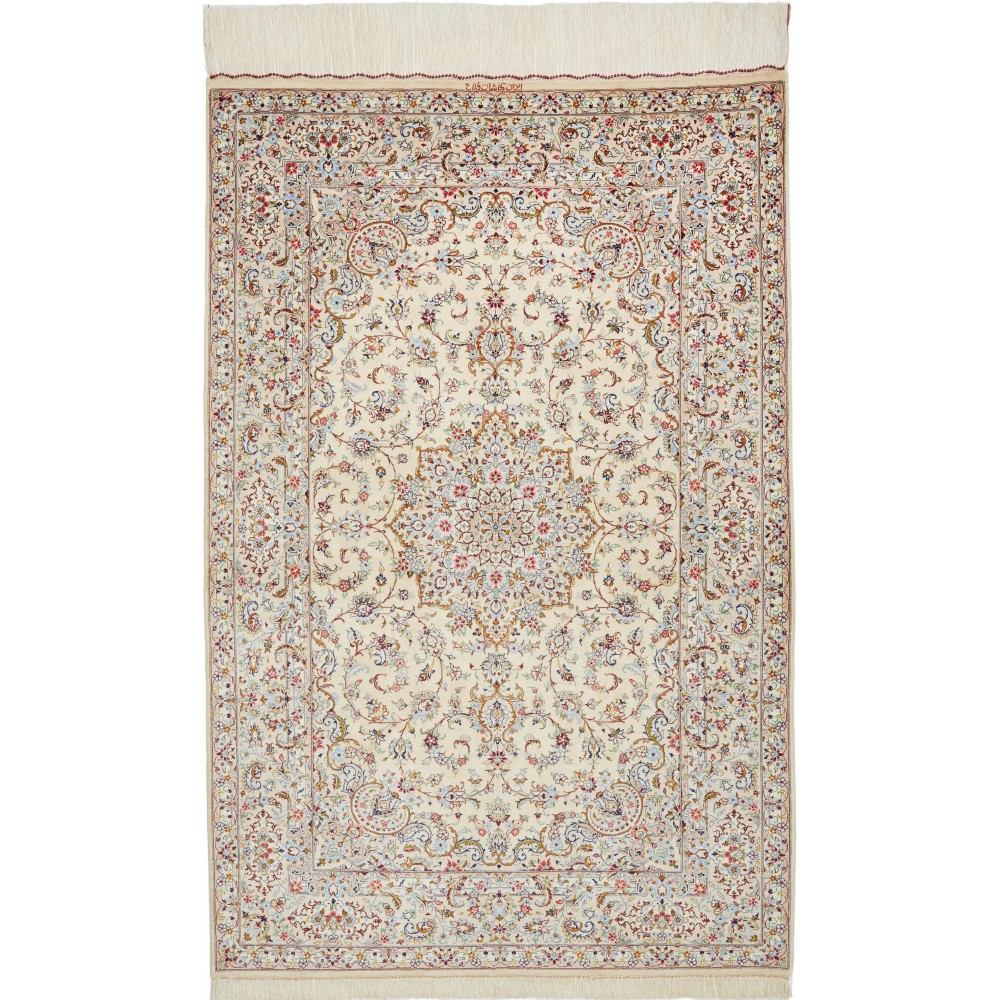 Tappeto Ghom seta Persia bianco marrone 99x150