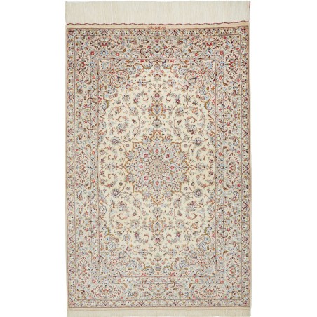 Tappeto Ghom seta Persia beige bianco 99x150