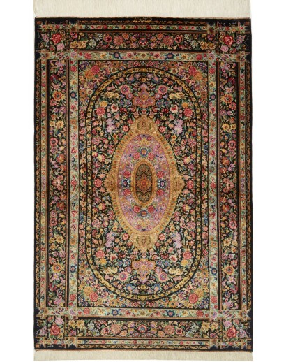 Tappeto Ghom seta Persia azzurro bianco 100x151