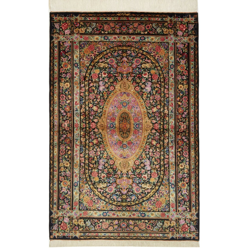 Tappeto Ghom seta Persia azzurro bianco 100x151 Tappeto Ghom seta Persia azzurro bianco 100x151
