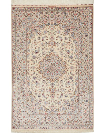 Tappeto Ghom seta Persia beige bianco 100x153