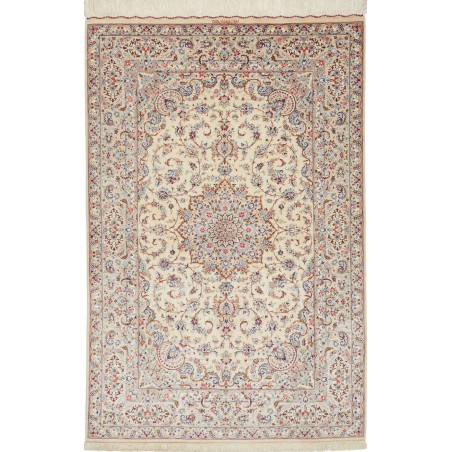 Tappeto Ghom seta Persia beige bianco 100x153