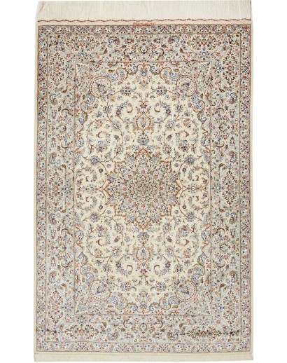 Tappeto Ghom seta Persia bianco verde 99x150