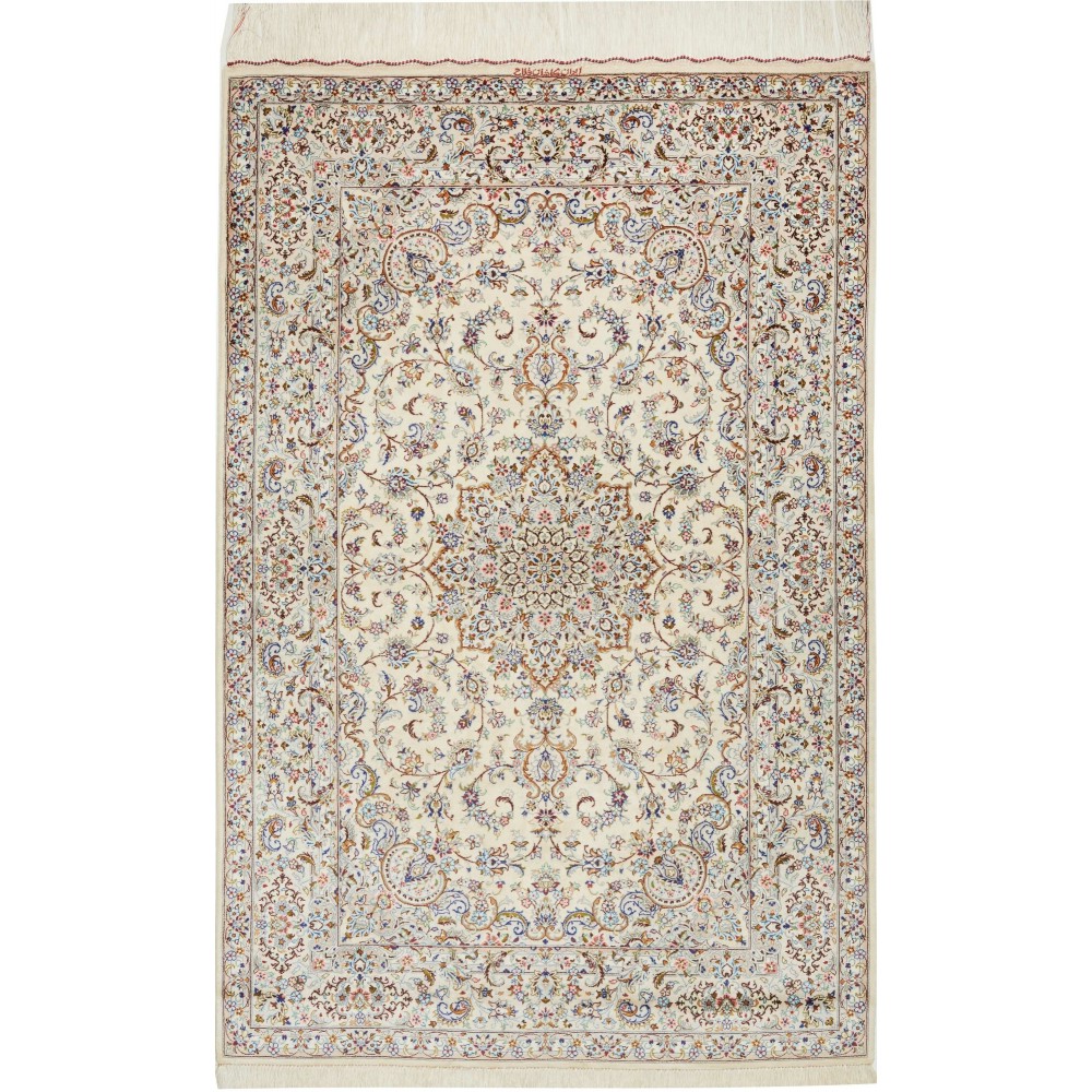 Tappeto Ghom seta Persia bianco verde 99x150 Tappeto Ghom seta Persia bianco verde 99x150
