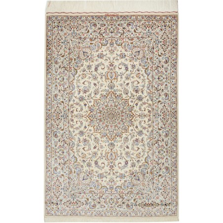 Tappeto Ghom seta Persia bianco verde 99x150