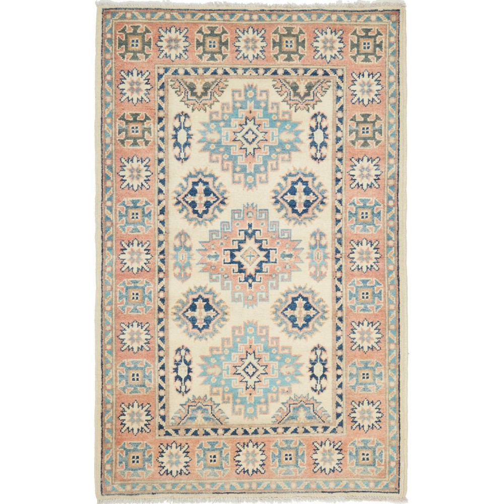Tappeto Kazak Afghanistan beige azzurro 87x136 Tappeto Kazak Afghanistan beige azzurro 87x136