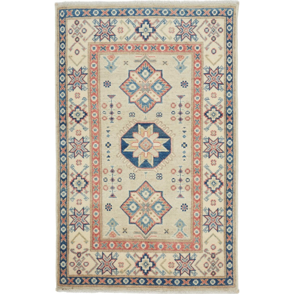 Tappeto Kazak Afghanistan marrone azzurro 78x125 Tappeto Kazak Afghanistan marrone azzurro 78x125