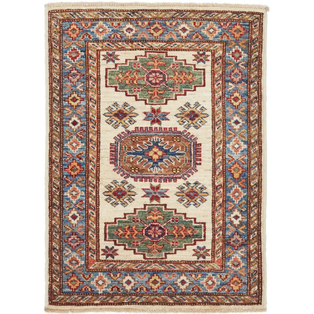 Tappeto Kazak Fine Pakistan azzurro arancione 59x90 Tappeto Kazak Fine Pakistan azzurro arancione 59x90