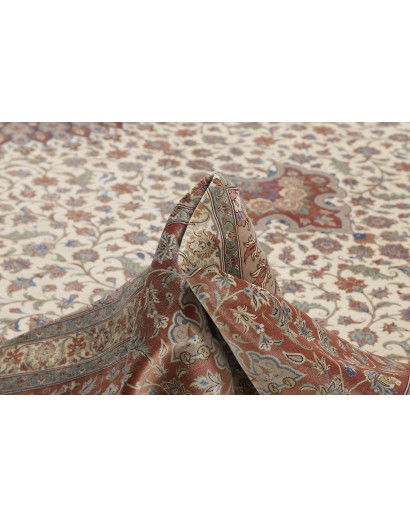 Tappeto Ghom seta Persia marrone bianco 394x620
