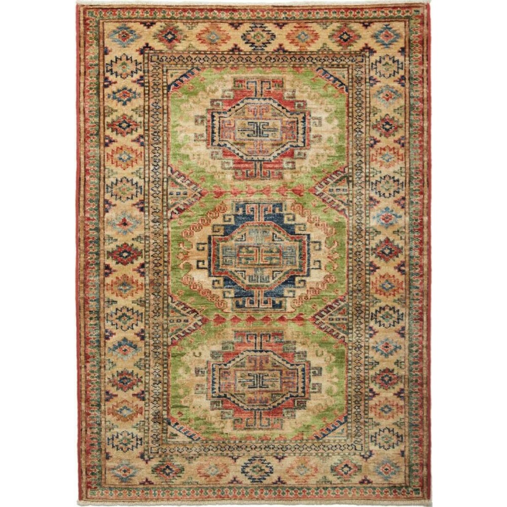 Tappeto Kazak Fine Pakistan bianco verde 83x115 Tappeto Kazak Fine Pakistan bianco verde 83x115