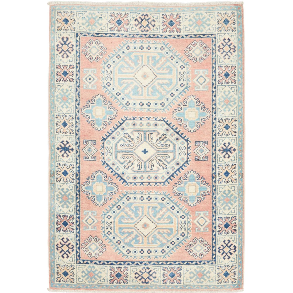 Tappeto Kazak Afghanistan bianco azzurro 98x143 Tappeto Kazak Afghanistan bianco azzurro 98x143
