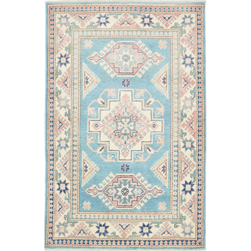 Tappeto Kazak Afghanistan bianco azzurro 100x156 Tappeto Kazak Afghanistan bianco azzurro 100x156
