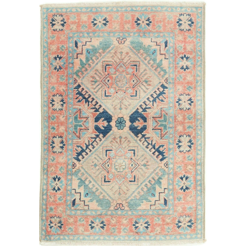 Tappeto Kazak Afghanistan beige azzurro 78x112