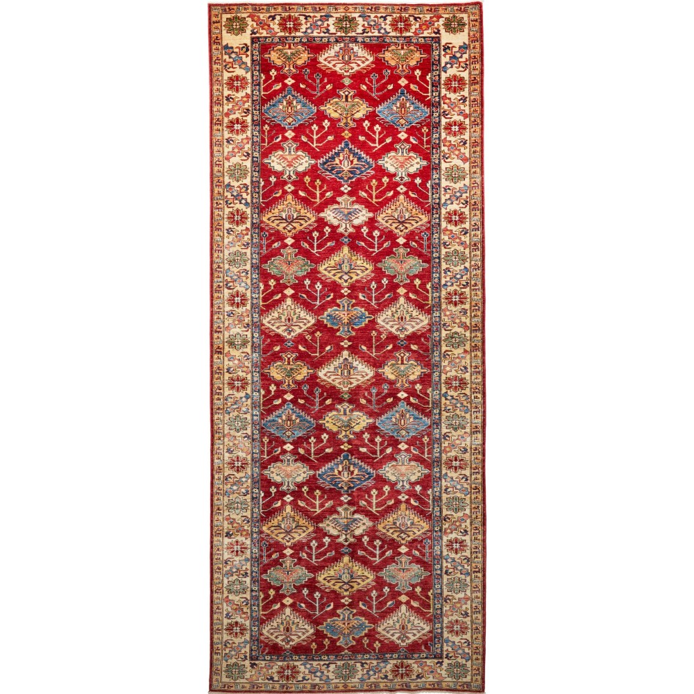 Tappeto Kazak Fine Pakistan marrone giallo 154x389 Tappeto Kazak Fine Pakistan marrone giallo 154x389