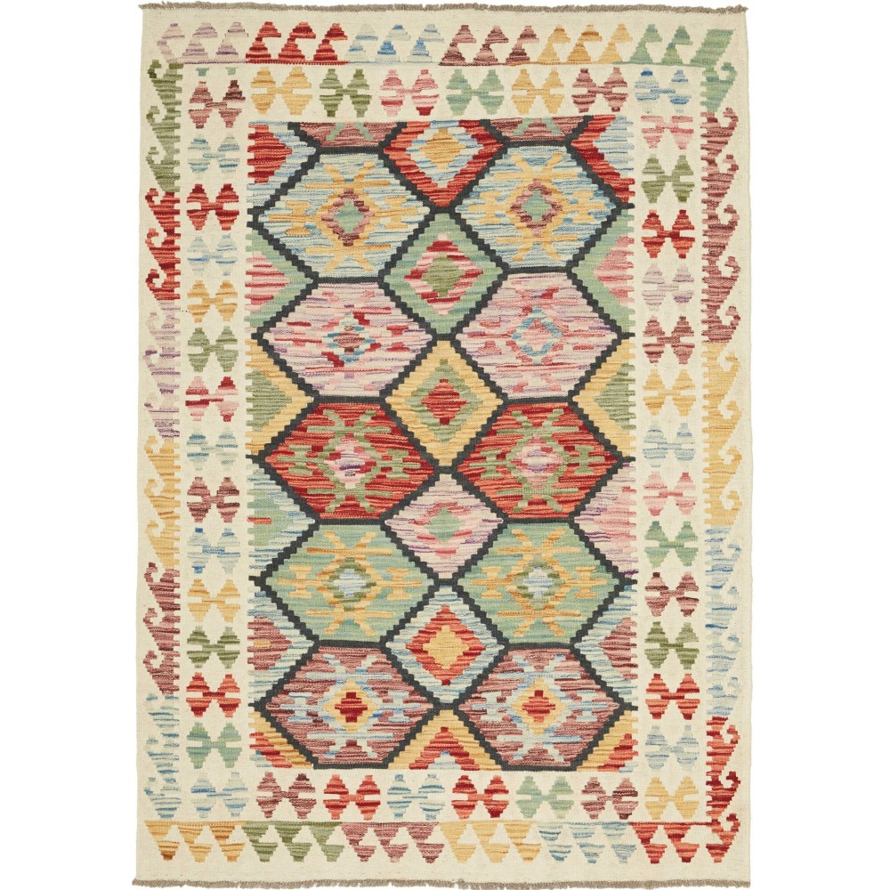 Tappeto Kilim Afghanistan beige giallo 129x181