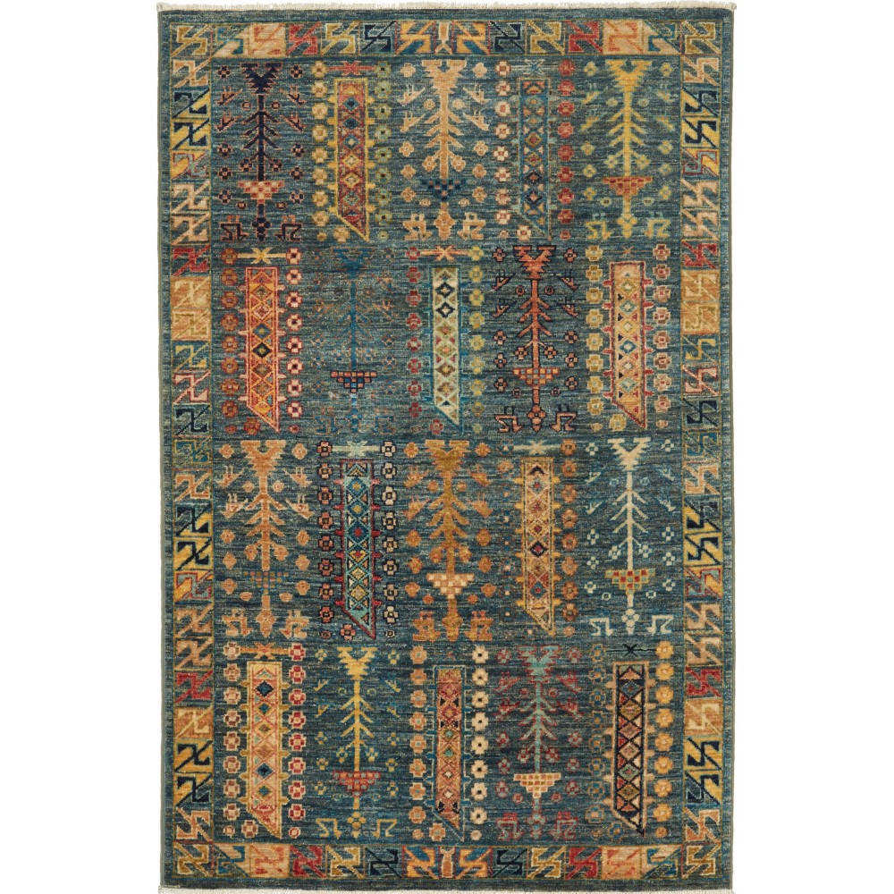 Tappeto Tribal Pakistan azzurro marrone 100x154 Tappeto Tribal Pakistan azzurro marrone 100x154