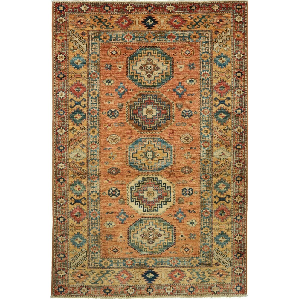 Tappeto Kazak Fine Pakistan arancione bianco 120x187 Tappeto Kazak Fine Pakistan arancione bianco 120x187