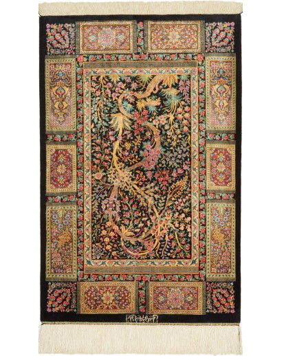 Tappeto Ghom seta Persia marrone bianco 60x92