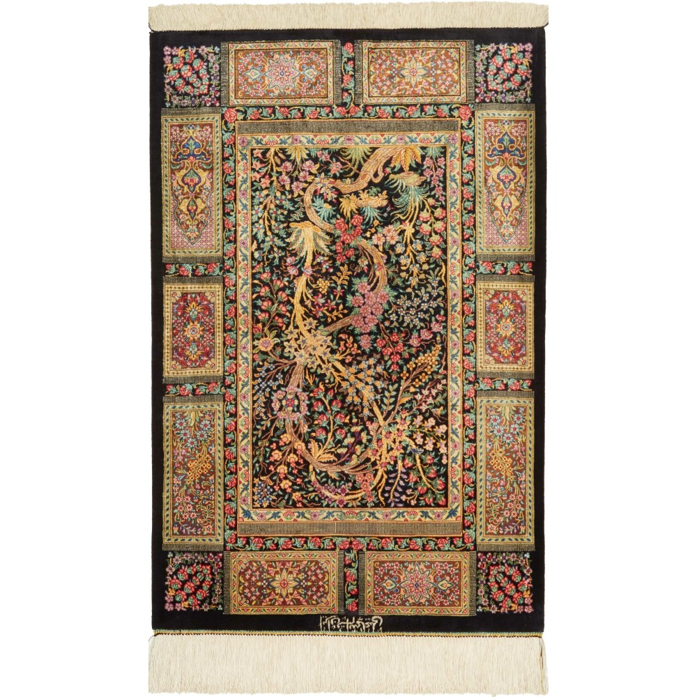 Tappeto Ghom seta Persia marrone bianco 60x92 Tappeto Ghom seta Persia marrone bianco 60x92