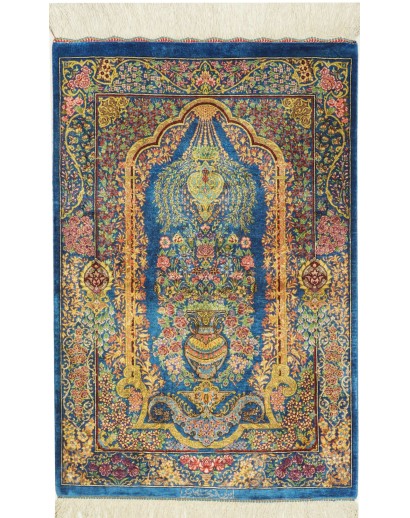 Tappeto Ghom seta Persia azzurro grigio 59x90