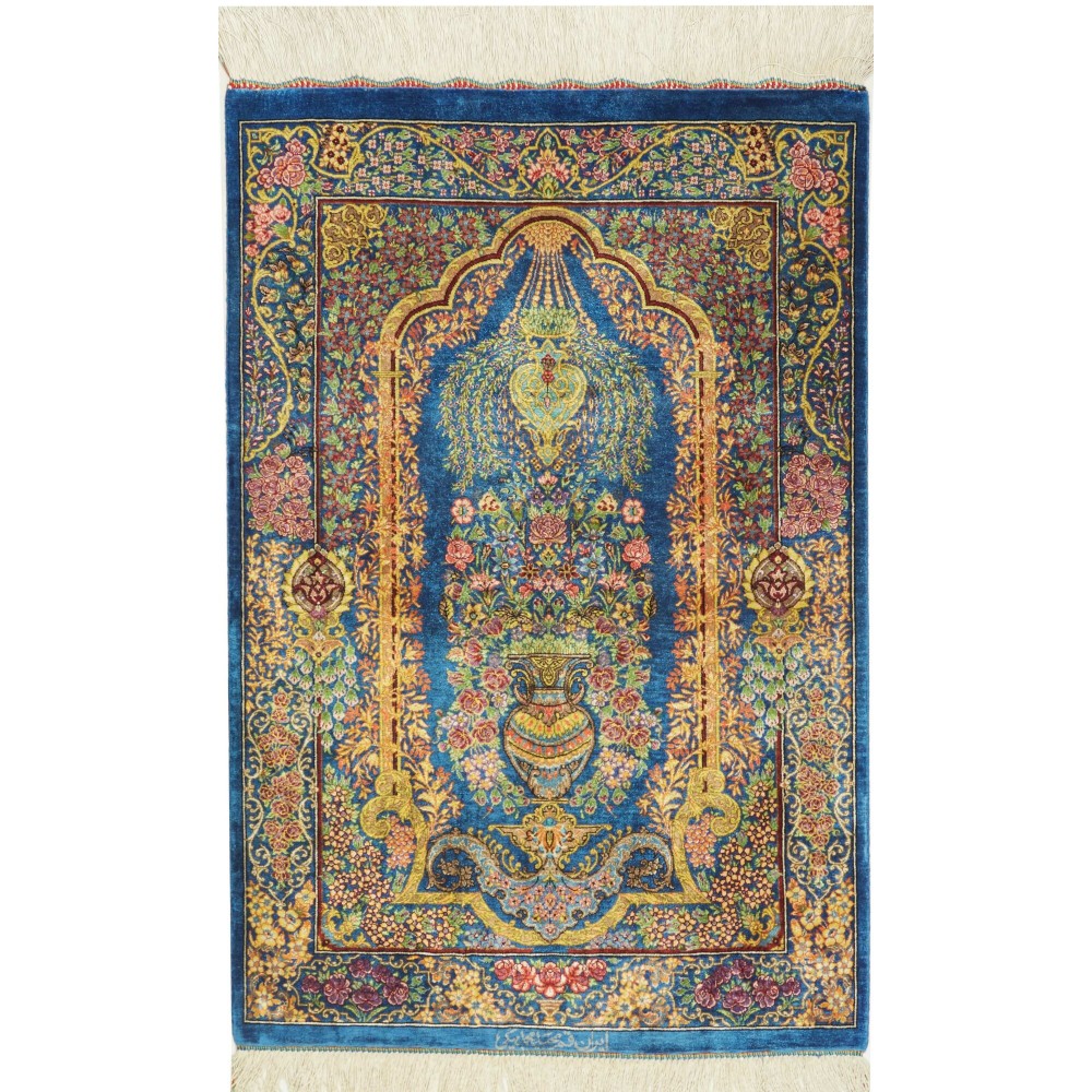 Tappeto Ghom seta Persia azzurro grigio 59x90 Tappeto Ghom seta Persia azzurro grigio 59x90