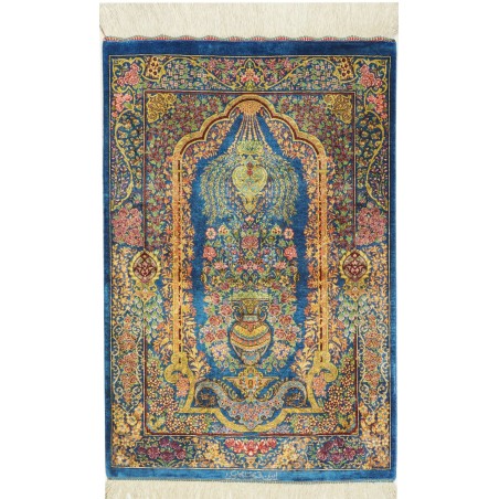 Tappeto Ghom seta Persia azzurro grigio 59x90