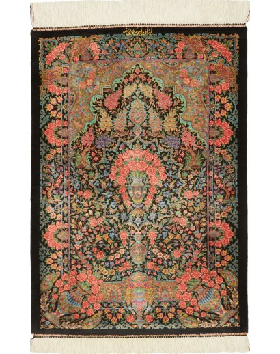 Tappeto Ghom seta Persia azzurro bianco 62x88