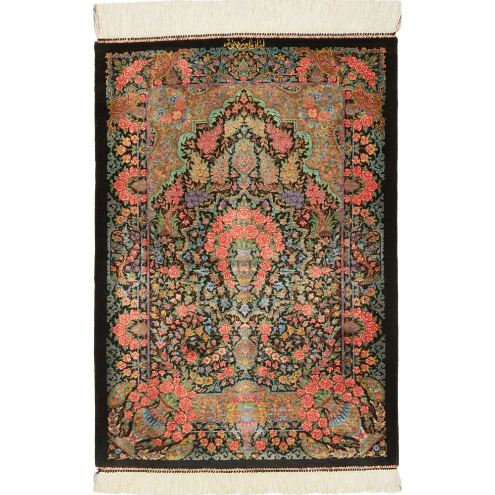 Tappeto Ghom seta Persia azzurro bianco 62x88 Tappeto Ghom seta Persia azzurro bianco 62x88