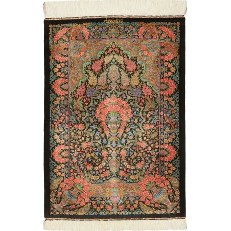 Tappeto Ghom seta Persia azzurro bianco 62x88