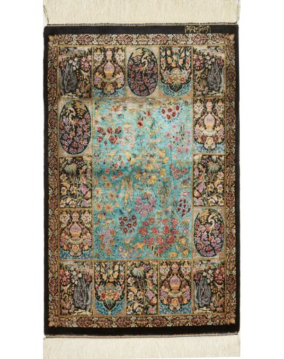 Tappeto Ghom seta Persia marrone blu 57x93
