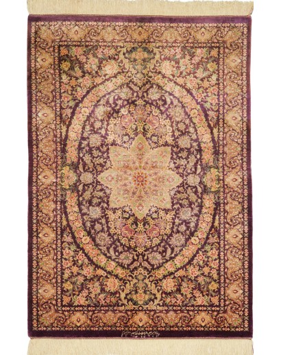 Tappeto Ghom seta Persia marrone grigio 80x117