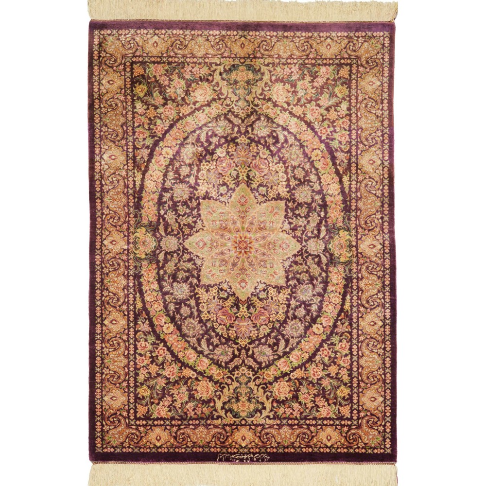 Tappeto Ghom seta Persia marrone grigio 80x117 Tappeto Ghom seta Persia marrone grigio 80x117