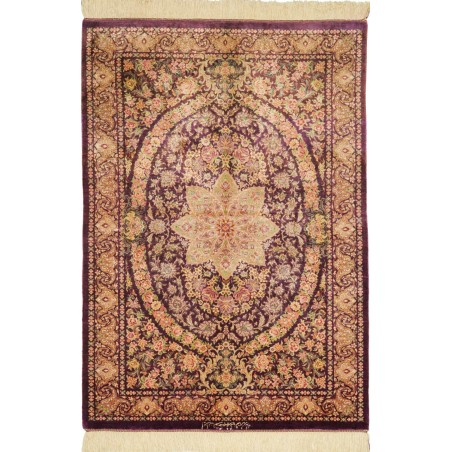Tappeto Ghom seta Persia marrone grigio 80x117